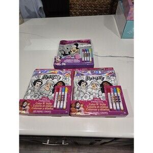 Set Of 3 Disney Princess & Minnie Mouse Color N Style Bag +Markers & Gems B8